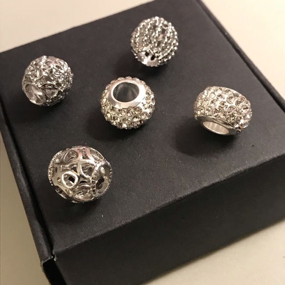 ✨Beautiful Rhinestone /Silvertone Charms * Pandora STYLE*  5 Pcs Set NWT - Picture 2 of 10